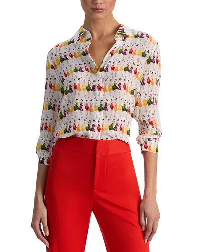 Alice And Olivia Willa Staceface Silk Top In White