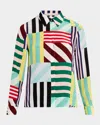 Alice And Olivia Willa Placket Top Sorbet Stripe In Sorbet Stripe