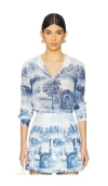 Alice And Olivia Willa Placket Blouse In 城堡灰