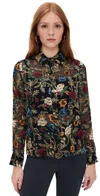 Alice And Olivia Willa Top Tapestry Trails Sm Black In Multi
