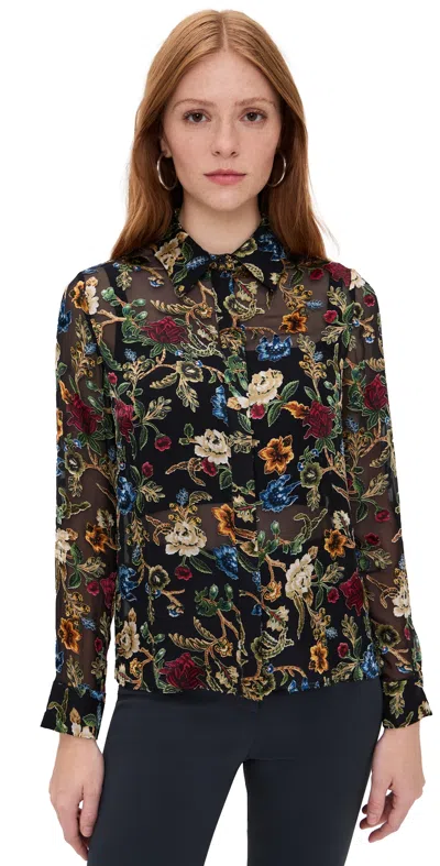 Alice And Olivia Willa Top Tapestry Trails Sm Black In Multi