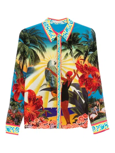 ALICE AND OLIVIA WILLA TROPICAL-PRINT SILK SHIRT