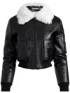 Alice And Olivia Willard Vegan Aviator Faux Fur Collar Jacket In 黑色