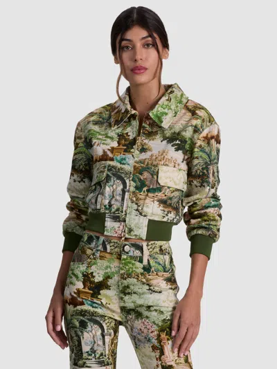 Alice And Olivia Willard Denim Aviator Jacket In Green