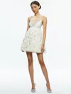 Alice And Olivia Wilmarie Embellished Lace Ruffle Mini Gown In Off White