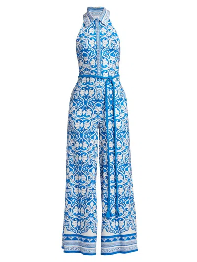 Alice And Olivia Women's Alara Linen-blend Wide Leg Jumpsuit In Blue