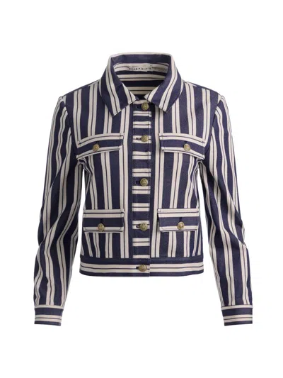 Alice And Olivia Alex Collared Boxy Jacket Metro Stripe Twilight Blue