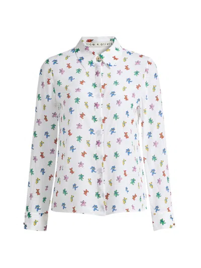 Alice And Olivia Women's Alice + Olivia X Grateful Dead Willa Silk Shirt In White