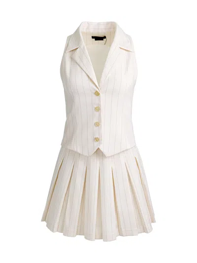 Alice And Olivia Women's Alicia Vest Pleated Minidress In Off White Black