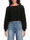 Alice And Olivia Women's Allene Cable Knit Cropped Sweater In Black