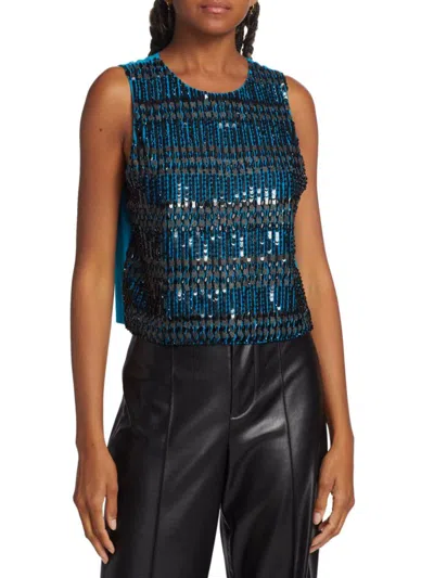 Alice And Olivia Women's Amal Embell Beaded Tank Top In Turk Blue Black