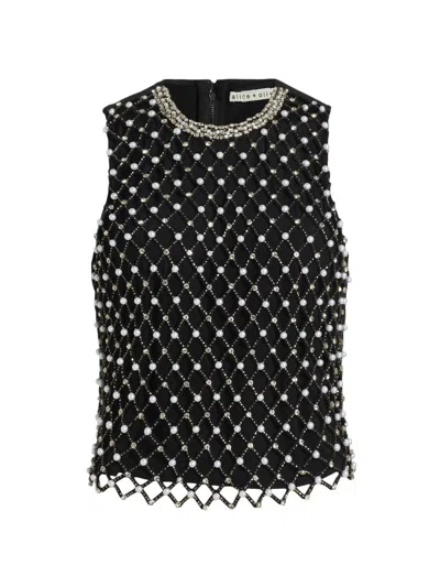 Alice And Olivia Women's Amal Embellished Boxy Tank In Black