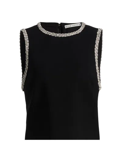 Alice And Olivia Amal Embellished Boxy Tank Top In Black