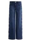 Alice And Olivia Amazing Low Rise Wide Leg Snap Trim Jeans In Cambria Vintage In Blue
