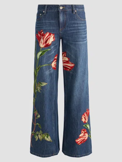 Alice And Olivia Women's Amazing Embroidered Appliqué Baggy Low-rise Jeans In Freyja Blue Soft Tulip