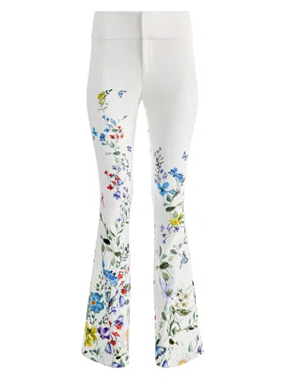 Alice And Olivia Women's Andrew Floral Slim Boot-cut Pants In White