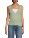 Alice And Olivia Annalise Linen-blend Tank In Green