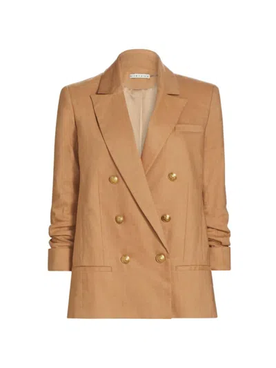 Alice And Olivia Women's Anthony Linen-blend Double-breasted Blazer In Tan