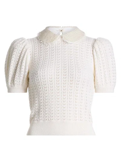 Alice And Olivia Women's Appliqué-collar Stretch-wool Short-sleeve Sweater In Multi