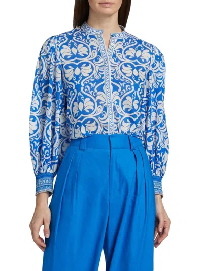 Alice And Olivia Women's April Blouson Cotton Top In Blue
