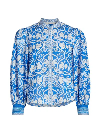 Alice And Olivia Women's April Blouson Cotton Top In Blue