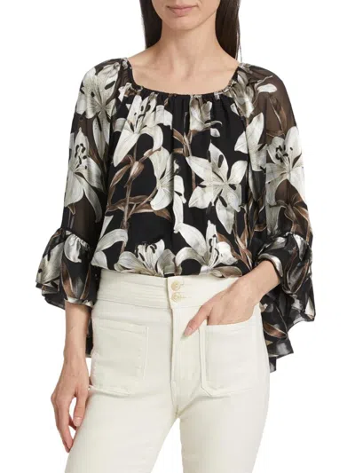 Alice And Olivia Women's Ardelia Floral Off-the-shoulder Blouse In Black