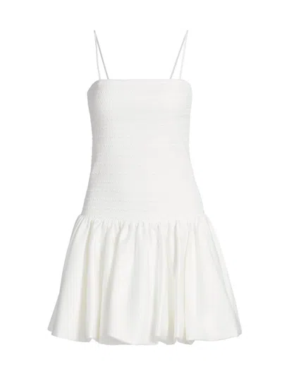 Alice And Olivia Arden Smocked Cotton-blend Poplin Mini Dress In White