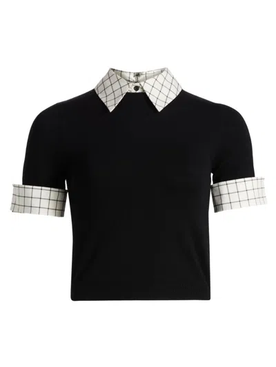 ALICE AND OLIVIA WOMEN'S ASTER STRETCH WOOL COLLARED TOP