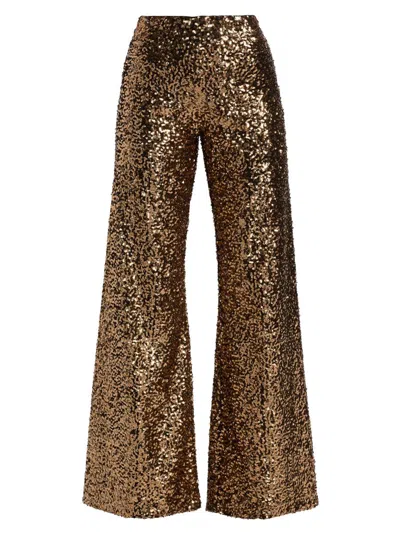 Alice And Olivia Women's Athena Sequined Wide-leg Pants In Gold