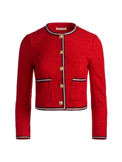 Alice And Olivia Avalon Shrunken Tweed Jacket In Red