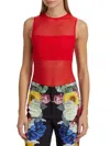 Alice And Olivia Women's Bandeau Sleeveless Sheer Crewneck Bodysuit In Red