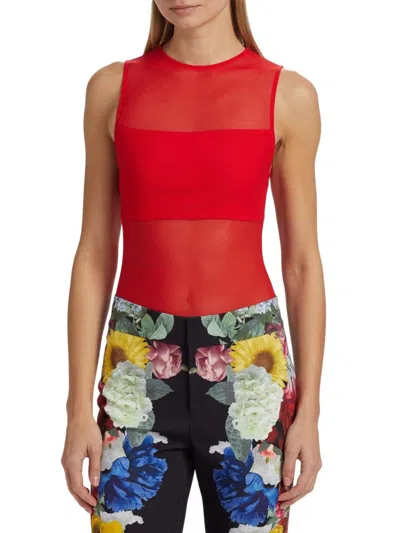 Alice And Olivia Women's Bandeau Sleeveless Sheer Crewneck Bodysuit In Red