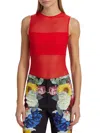 Alice And Olivia Women's Bandeau Sleeveless Sheer Crewneck Bodysuit In Red