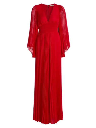 Alice + Olivia Bennet Smocked Pleated Wide Leg Jumpsuit In Red