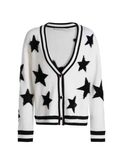 Alice And Olivia Bradley Intarsia Wool-blend Cardigan In White
