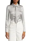 Alice And Olivia Women's Brady Self-tie Button-front Blouse In Gray