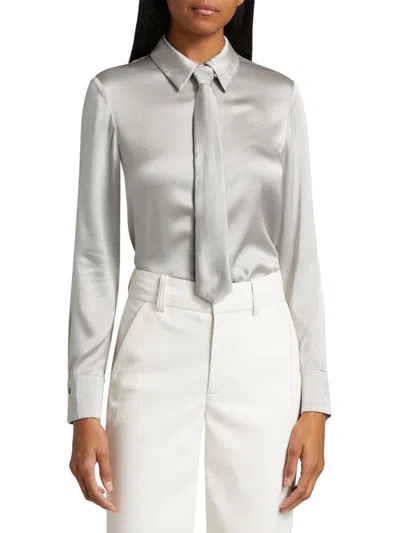 Alice And Olivia Women's Brady Self-tie Button-front Blouse In Gray