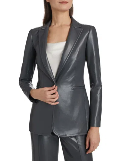 Alice And Olivia Women's Breann Faux-leather Single-breasted Blazer In Gray