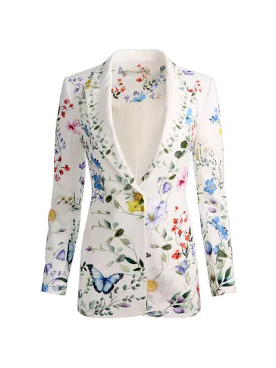 Alice And Olivia Breann Long Fitted Blazer In White