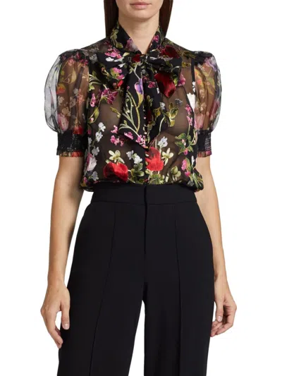 Alice And Olivia Women's Brentley Floral Ruffled Tieneck Blouse In Multi