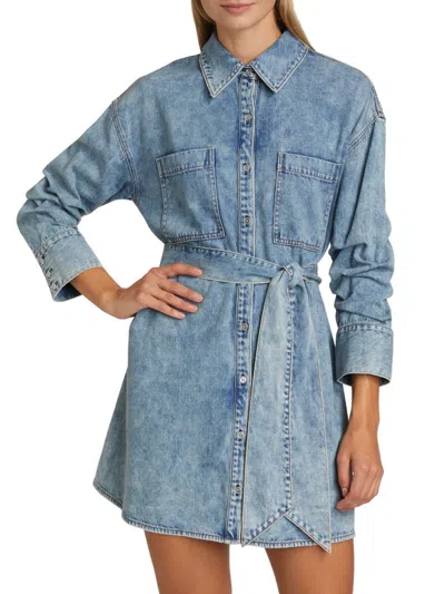 Alice And Olivia Women's Brigita Washed Denim Mini-shirtdress In Blue