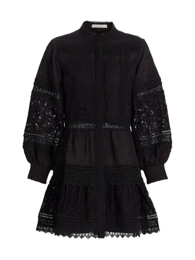 Alice And Olivia Women's Cailin Embroidered Minidress In Black
