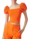 Alice And Olivia Caley Crochet-paneled Stretch-jersey Top In Sienna