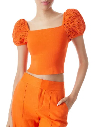 ALICE AND OLIVIA WOMEN'S CALEY CROCHET PUFF SLEEVE TOP