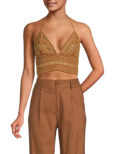 Alice And Olivia Women's Carli Crop Halter Top In Camel Gold