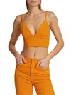 Alice And Olivia Carli Denim Crop Bra Top In Tangerine In Tangerine