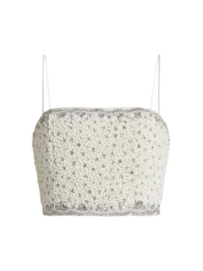 Alice And Olivia Women's Ceresi Bead & Crystal-embellished Crop Top In Off White