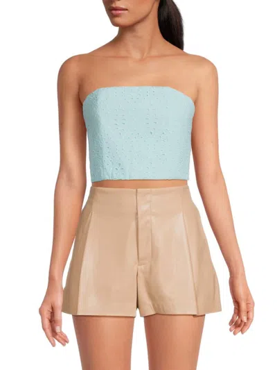 Alice And Olivia Women's Ceresi Eyelet Crop Top In Powder Blue