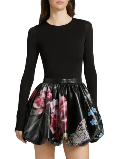 Alice And Olivia Women's Chara Floral Bubble Minidress In Black