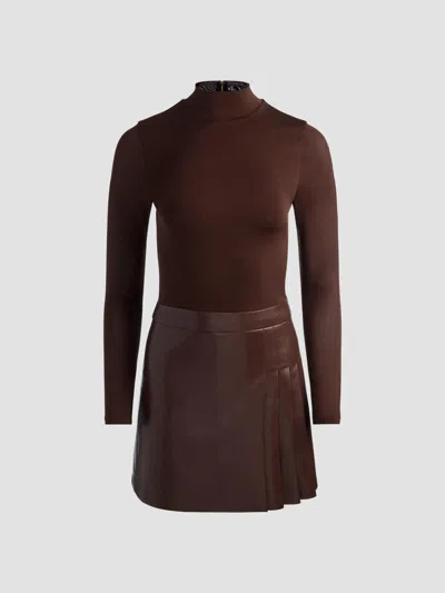 Alice And Olivia Women's Chara Mixed-media Pleated-skirt Mini Dress In Dark Chocolate
